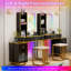 Mercer41 Vanity Table Set With Rgb Led Lights Crystal Crush Diamond Mirror Drawers Black