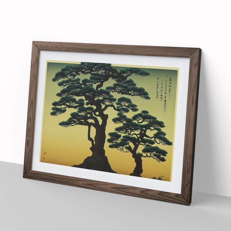 Japanese Trees 1 Piece Single Picture Frame Wall Art, 25cm H x 34cm W x 2cm D, Walnut Framed