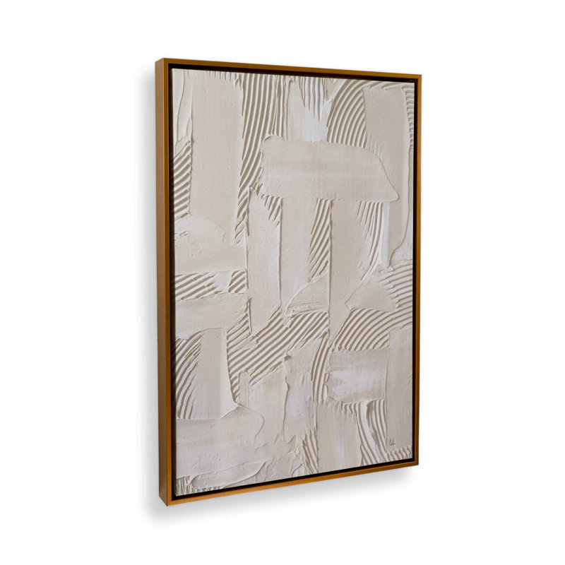 «Neutral Brushstroke Harmony», reproduction sur toile, H 18,75 po x l 12,75 po x P 1,75 po, Cadre flottant or poli