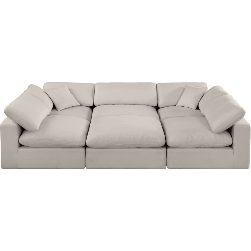 Canapé modulaire 6 pièces Husnein, Tissu beige texturé en lin