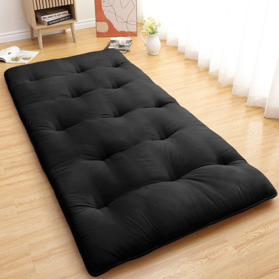 Matelas de futon de plancher japonais pliable pleine grandeur 80 po x 54 po, tapis de couchage Tatami résistant à l'eau à enroulement épais de 4 pouces, chaise longue portative en mousse haute densité pour la maison, le camping et les voyages, noir