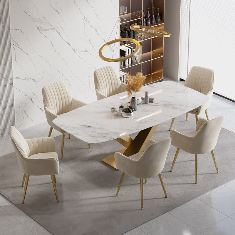 Dining Chairs Set of 2 Modern Beige Velvet Dining Chair with Cushioned