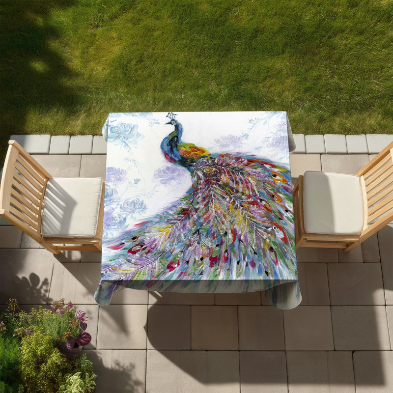 Majestic Peacock with Flowers Tablecloth - Blue Bird Decor