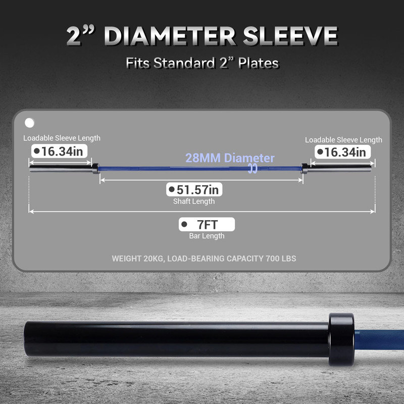 Capacité de 45 lb Barbell de 7 à 700 lb pour la musculation et la musculation, manche de 2 po