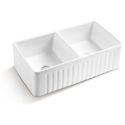 Ceramic Apron Front Sink White - 33.95In D X 18.17In W 9.78In H, 93Lb, Approved, Colorfast And Deep Kitchen Stain- & Scratch-,