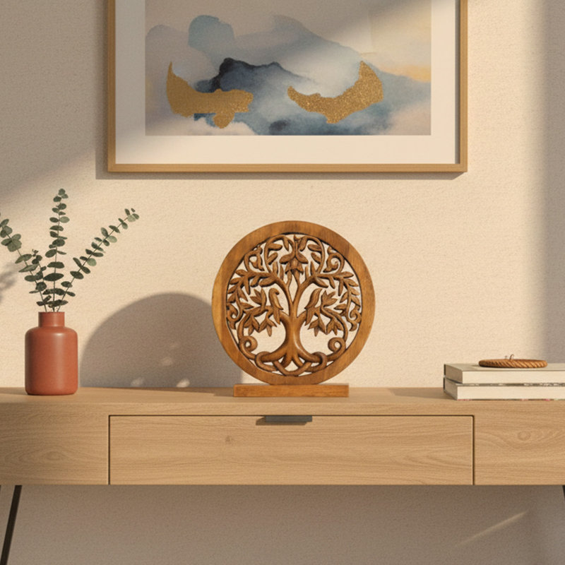 Sculpture Treynor arbre de vie en bois fait à la main (grand format) - Symbole d'harmonie et de renouveau pour la décoration intérieure et cadeau de fête des Mères pour maman