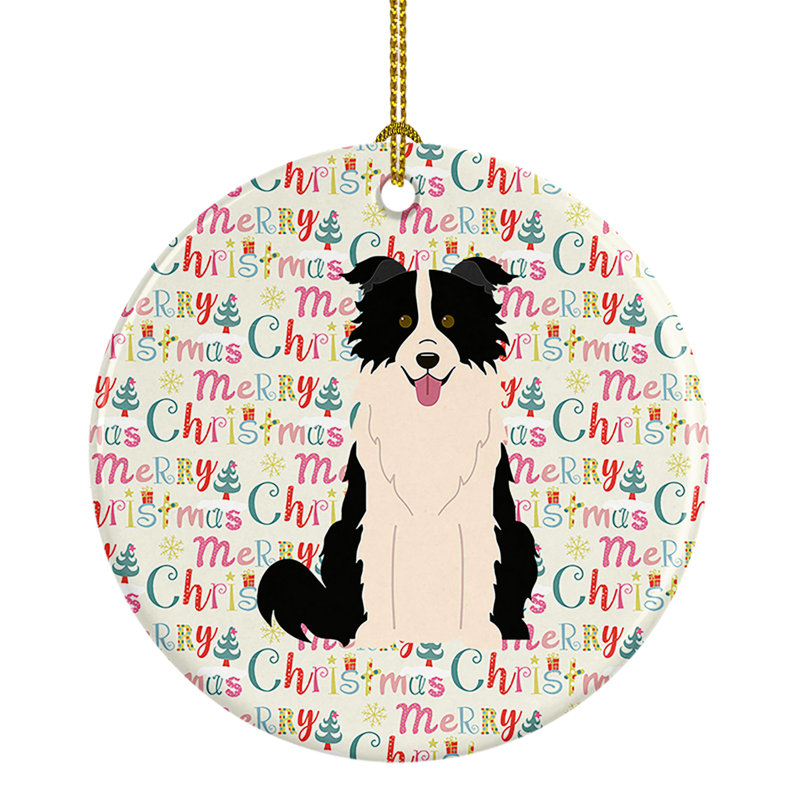 Ornement suspendu Merry Christmas Border Collie, Beige / noir