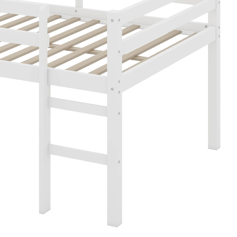 Lit mezzanine double en bois d'hévéa avec échelle, Blanc