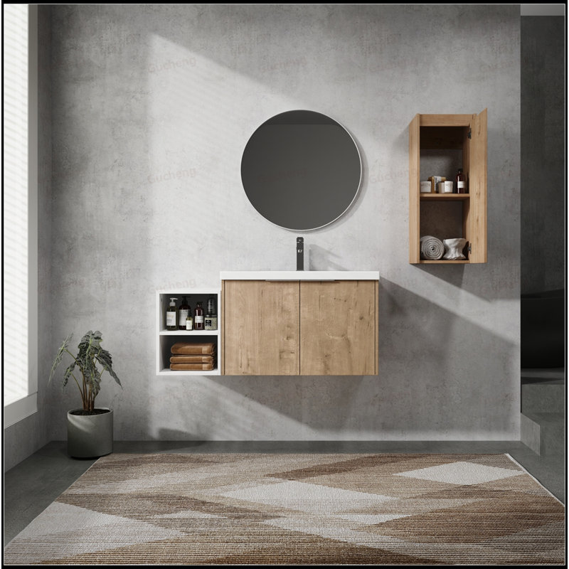 Meuble-lavabo mural à fermeture en douceur 42 po avec armoire latérale, 42"