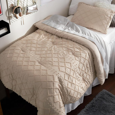 Ensemble d'édredon pour lit simple / simple TG - Ensemble d'édredon extra long pour lit simple Boho brun clair pour le Collège, ensemble de literie pour dortoir Shabby Chic, ensemble de lit de ferme moderne 2 pièces, comprend 1 taie décorative