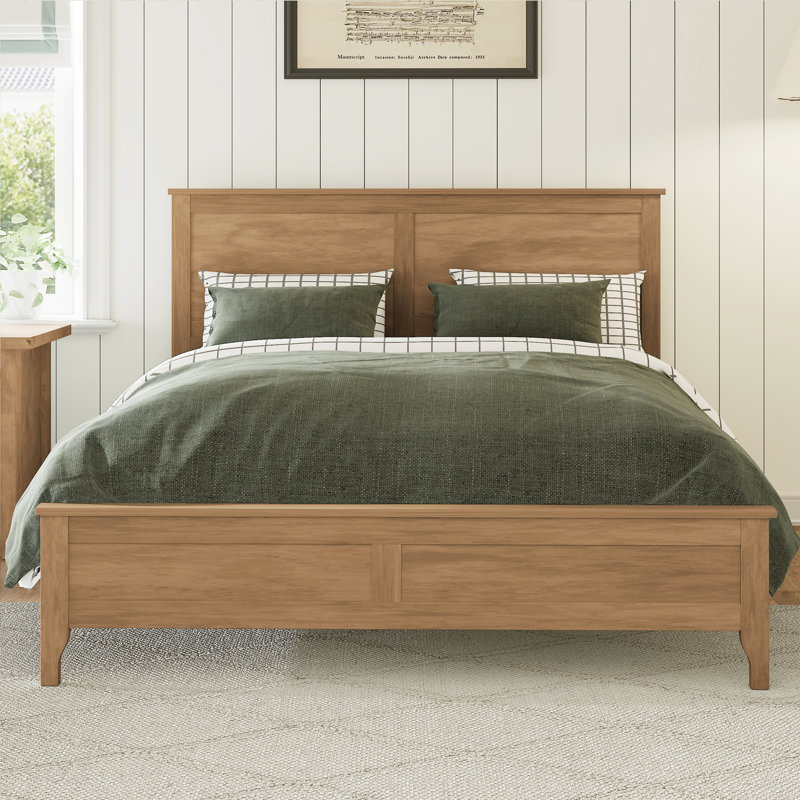 Lit plateforme moderne en bois massif avec support de lattes en bois robuste, Grand lit