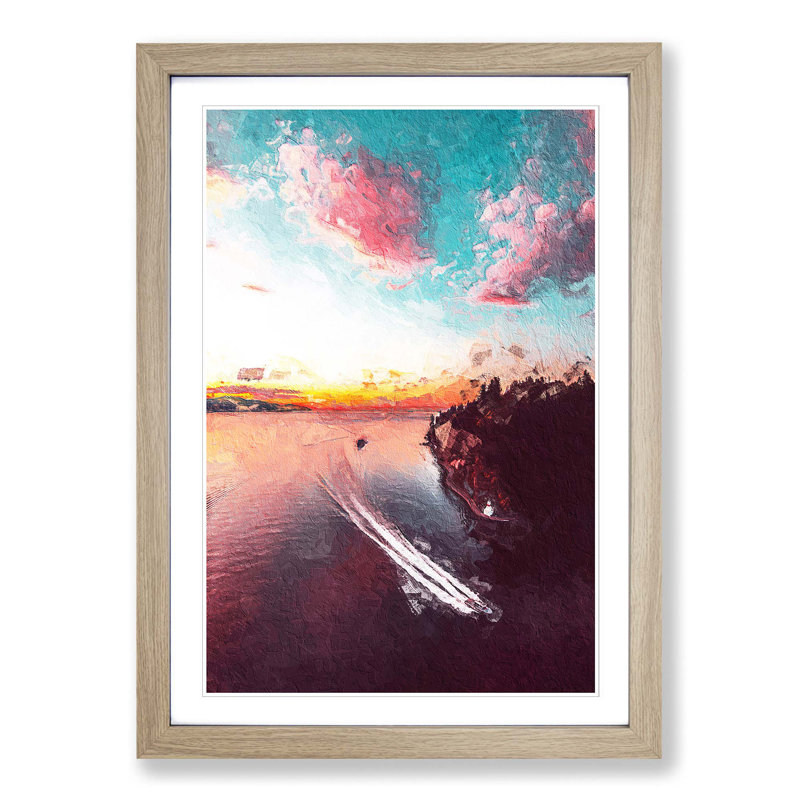Vancouver Canada at Night - Picture Frame Painting Print, Oak Framed, 65cm H x 48cm W x 2cm D