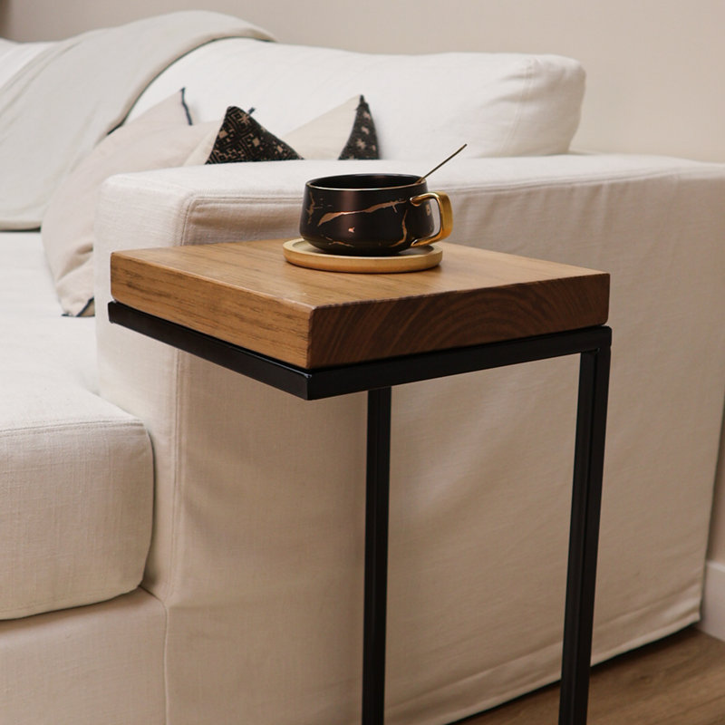 C Shape Rustic Side Table, Brown/Black
