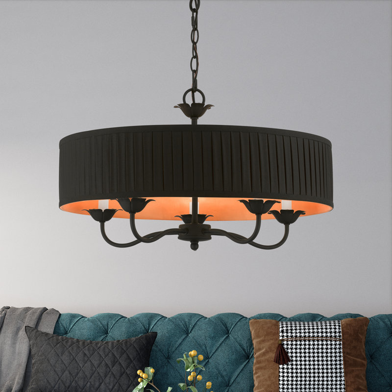 Lustre suspendu 5 lumières en laiton antique, Noir