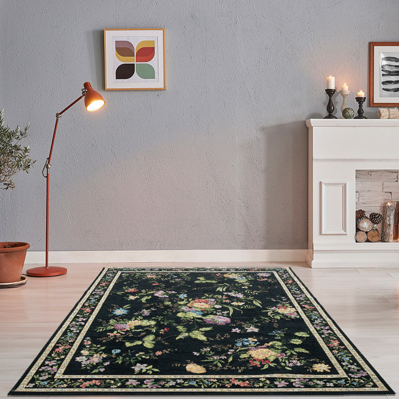 Costanzo Floral Machine Woven Flatweave Black Area Rug, Rectangle 240 x 330cm