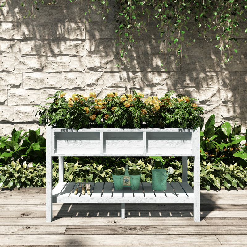 Raised Garden Bed Elevated Raised Planter for Patio Balcony, White