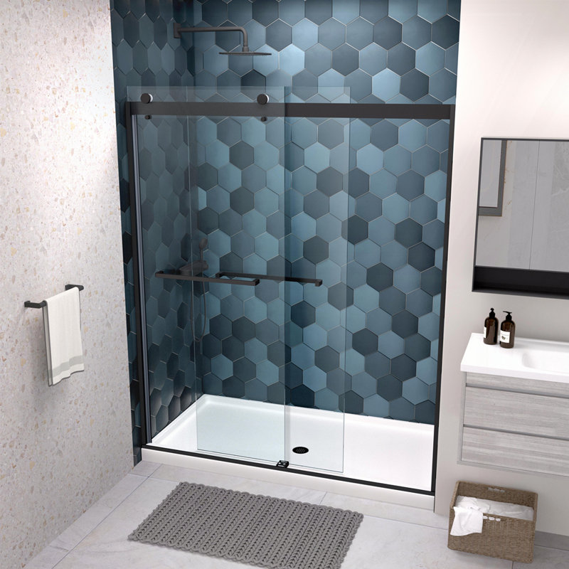 Porte de douche à dérivation, porte coulissante, Noir mat