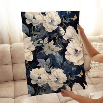 Floral Luxe Flowers Navy Blue XI Cottage Unframed Art Print