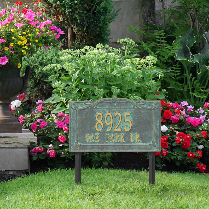 Signature Series 2-Line Lawn Address Sign, Bronze, Verdigris
