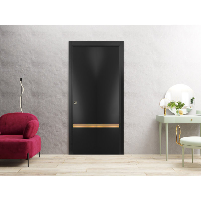 Porte pliante à panneaux en bois, Noir mat, 64 po x 80 po