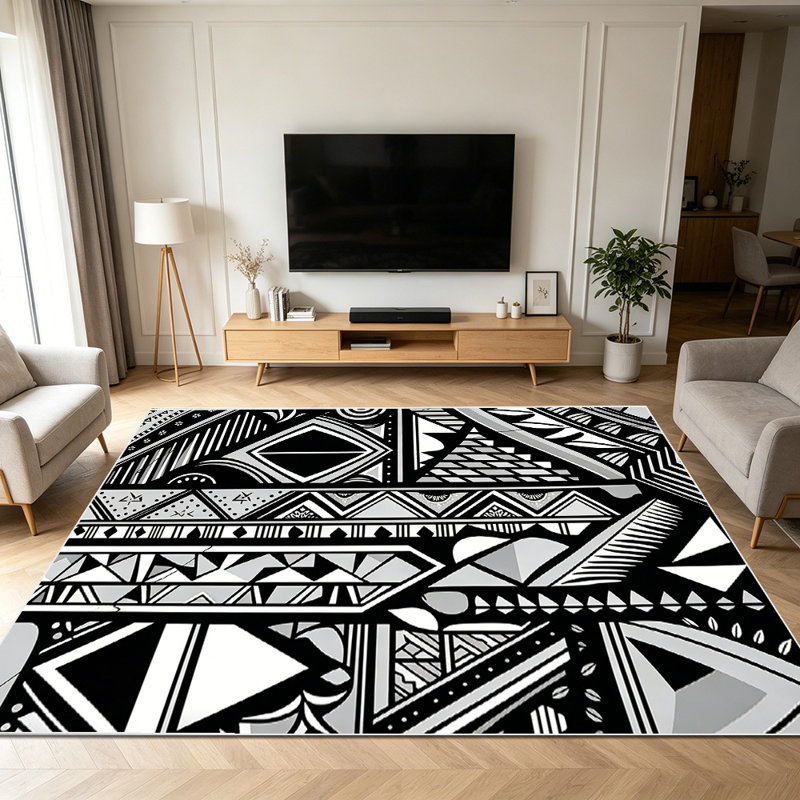 1PC Tribal Geometric Black White Aztec area rugs for Living Room, Soft and Comfortable, Suitable for all seasons, easy-to-maintain, machine washable Indoor floor mat, Under Table Farmhouse suitable for dining table, bedroom, entryway, kitchen, patio,