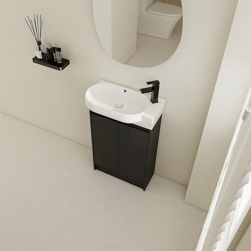 Meuble-lavabo autoportant avec lavabo, portes à fermeture douce, Noir