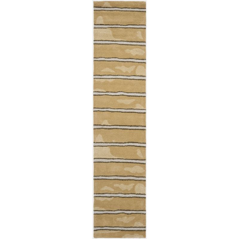 Tapis caramel / doré en laine / viscose touffeté à la main à rayures Schmier Martha Stewart