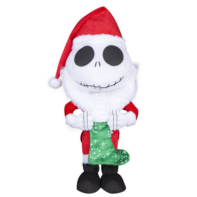 Jack Skellington Holiday Greeter in Santa Suit with Stocking