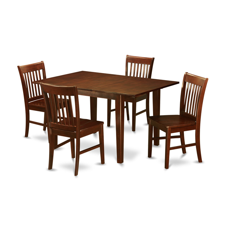 Ensemble de table de salle à manger 5 pièces pour 4 personnes comprenant une table de cuisine rectangulaire avec rallonge papillon et 4 chaises de salle à manger, acajou