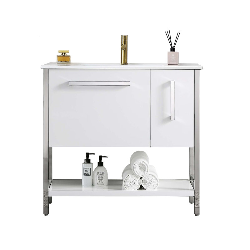 Meuble-lavabo simple 36 po avec lavabo, Blanc lustré