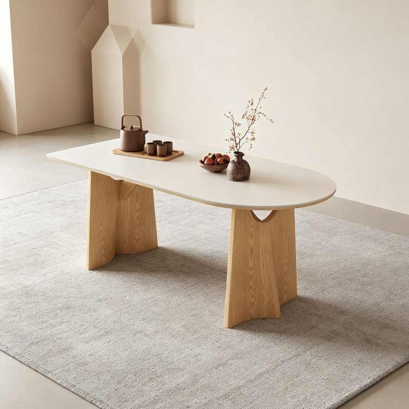 Table de salle à manger demi-cercle crème, H 29,5 po x l 55,1 po x P 31,5 po