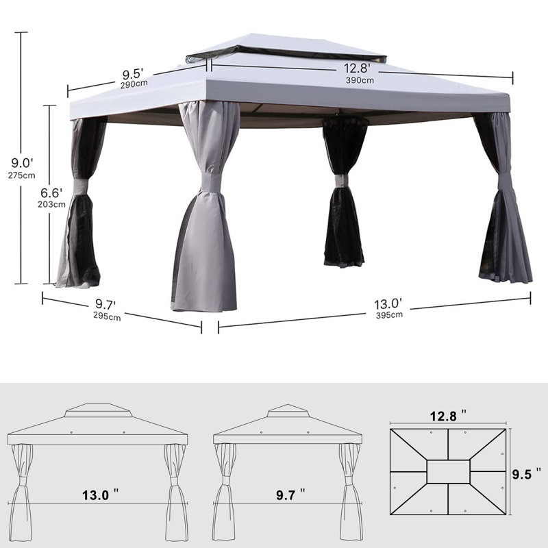 13 pi. L 10 pi. D Pavillon de jardin en acier galvanisé