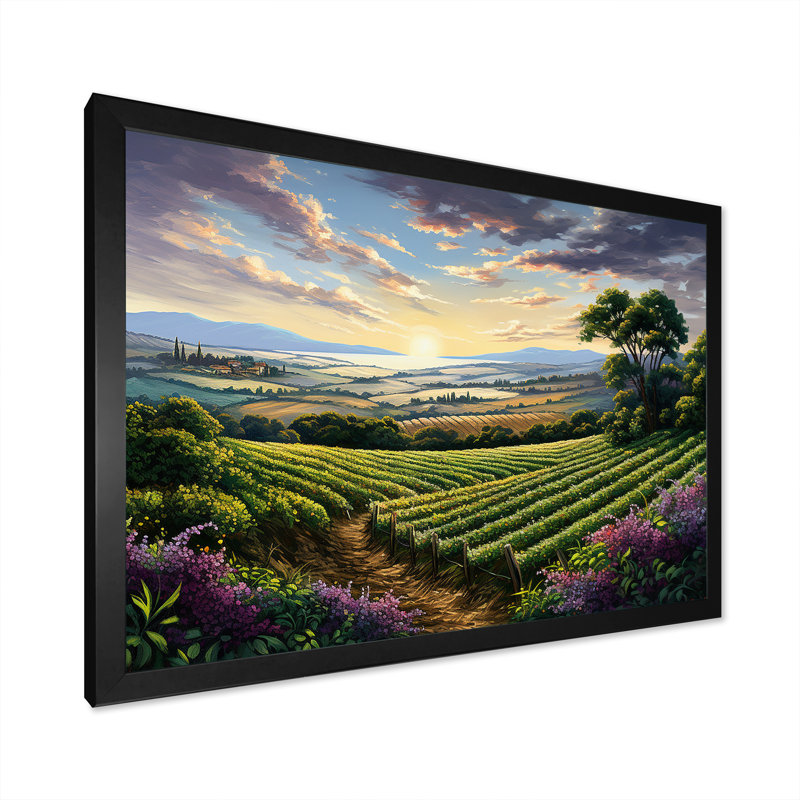 «Vineyard Charm», impression sur toile, H 12 po x l 20 po x P 1 po, Cadre simple noir