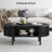 43.4'' Oval Coffee Table With Hidden Storage, Fluted Accent Center Table With Tambour Sliding Doors-479178909