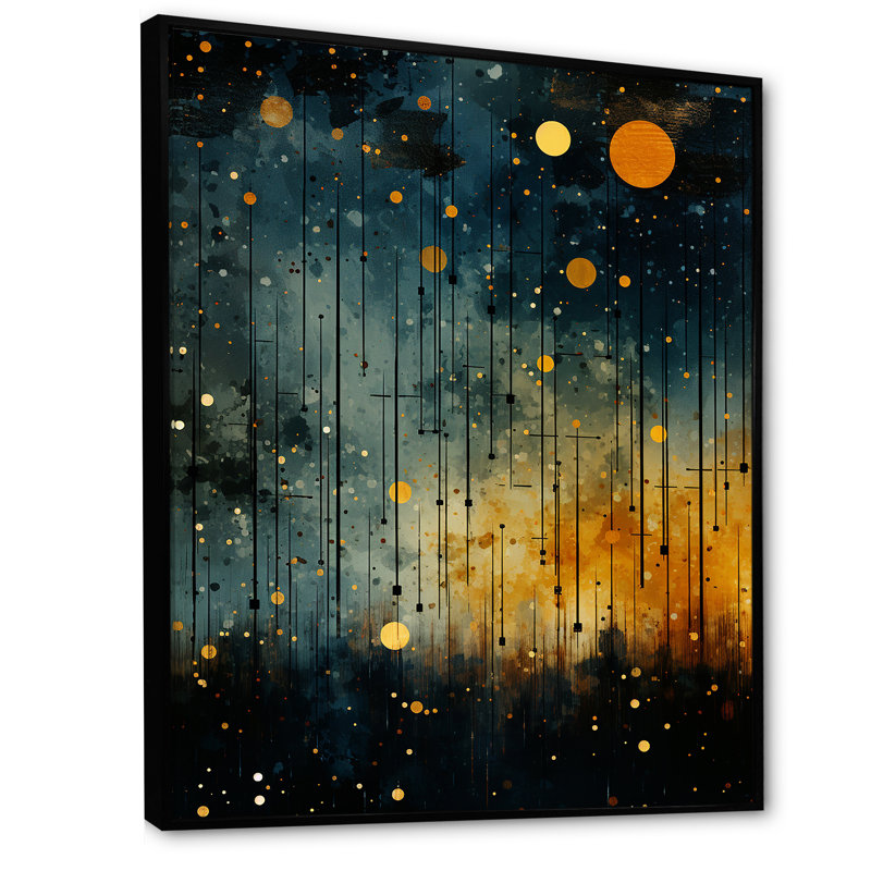 «Yellow Astral Murmurs Landscape», art mural abstrait, H 20 po x l 12 po x P 1 po, Cadre flottant noir