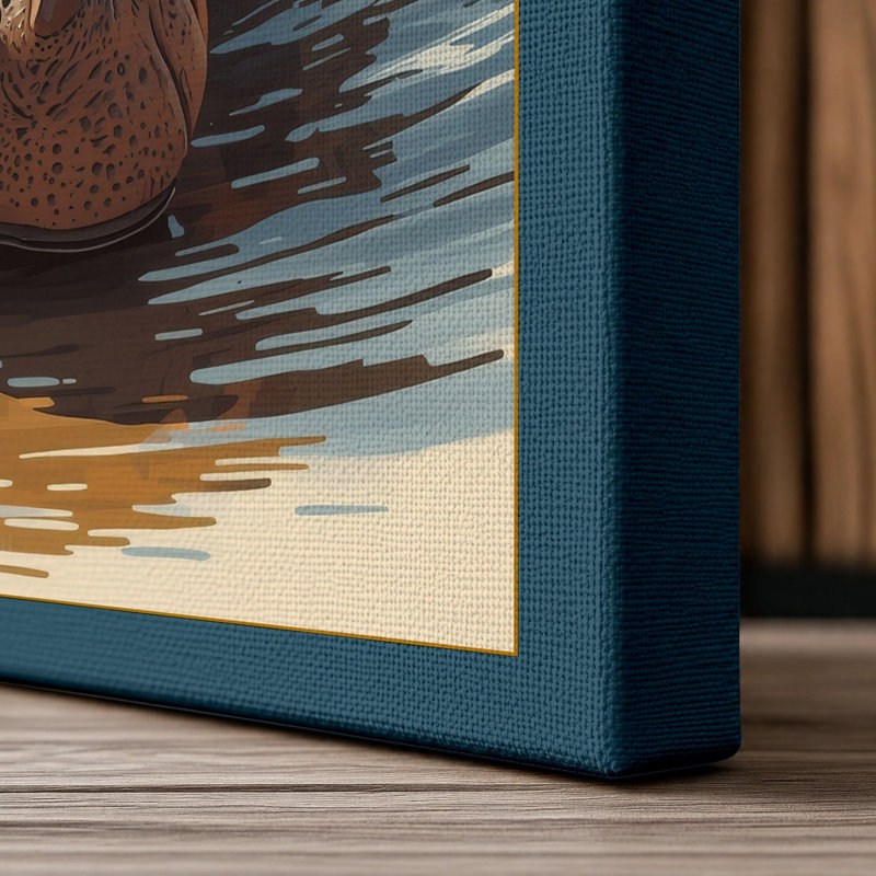 Hippopotamus Rising Modern - Wrapped Canvas, 24x16 - 61.0 x 40.6 cm, Teal Border