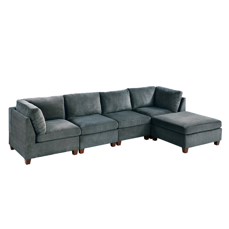 - 5 pièces en gris, chaise en tissu de chenille et chaises en bois gris avec structure en bois