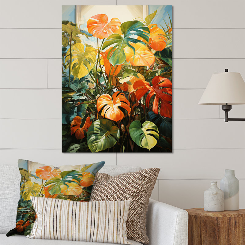 Décoration murale orange et vert tropical en feuillage tropical III, H 20 po x l 12 po x P 1 po