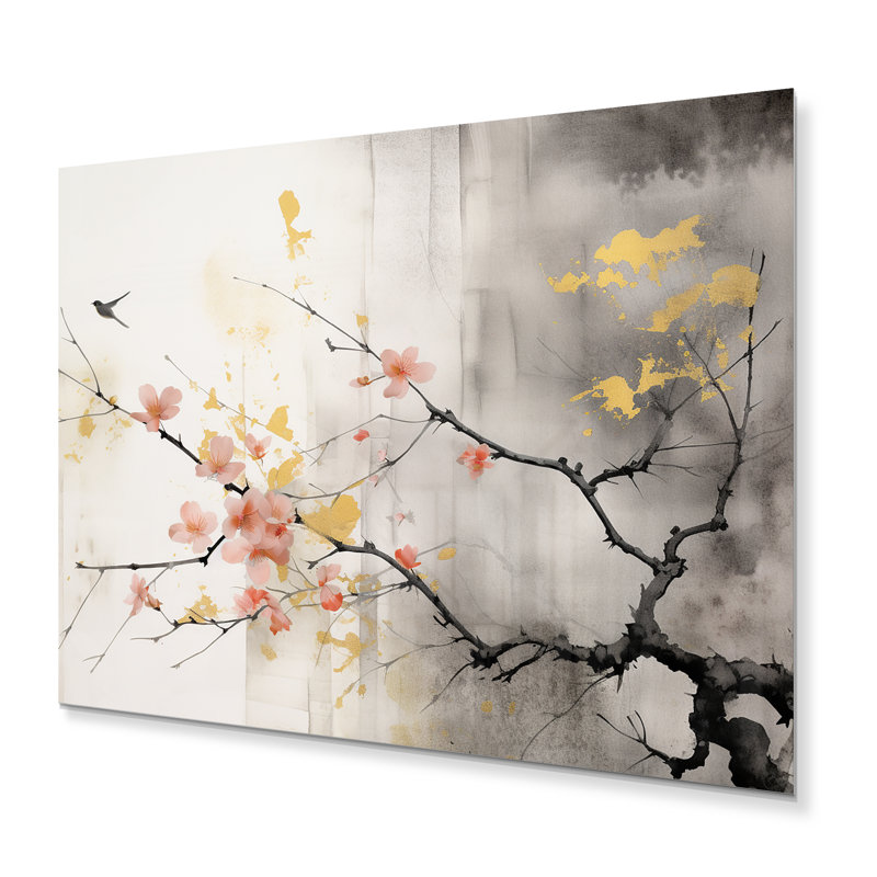 Asian Art Sumi Blossom I - Décoration murale asiatique en métal, H 12 po x l 20 po