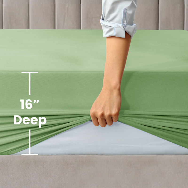 Lux Decor Soft Microfiber Bottom Sheets Upto 16 Inches Deep Pocket Fitted Sheet, California King, Sage Green