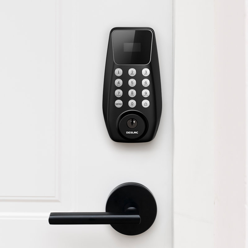 Sleek Line Series Desloc Keypad Smart Lock And Levers With Access Screen, Matte Black