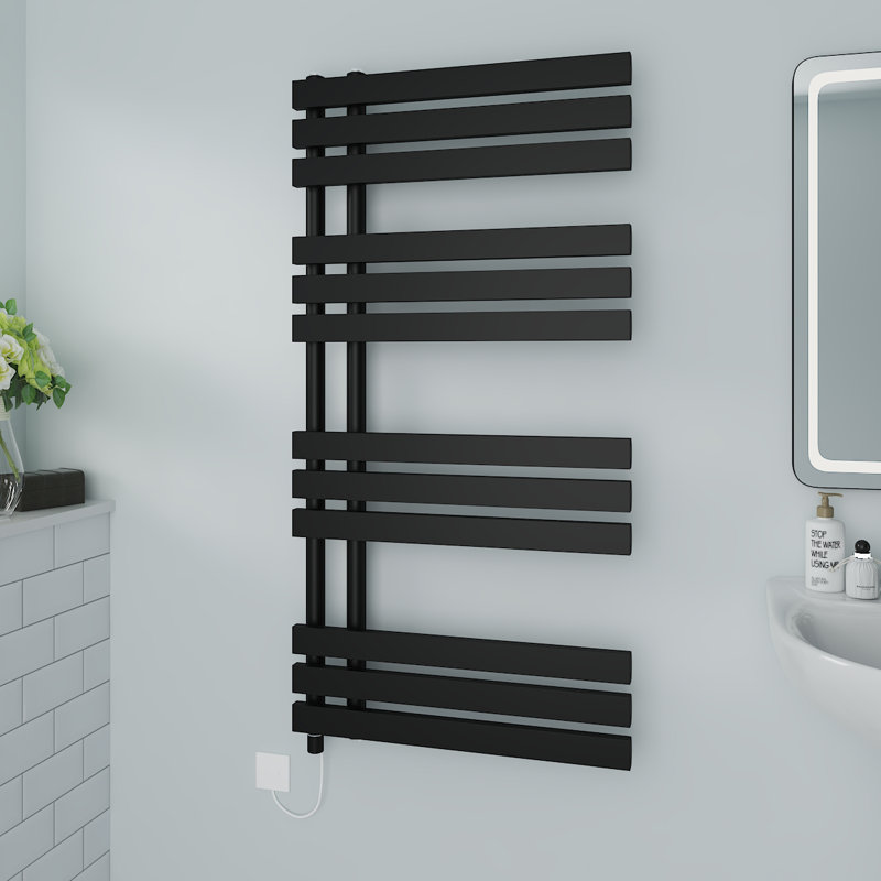Carralero Designer Towel Rail Heated Towel Rails, 120cm H x 60cm W x 7.35cm D, Black