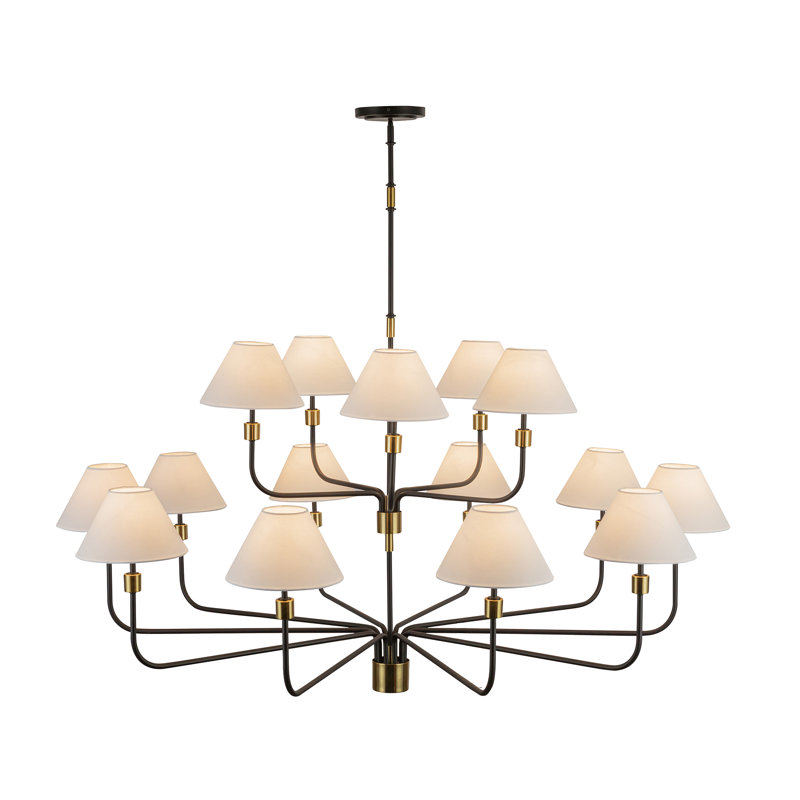 Kingsley - lustre - noir avec accent en laiton brossé - abat-jour en tissu, 2 lumières, 15 lumières