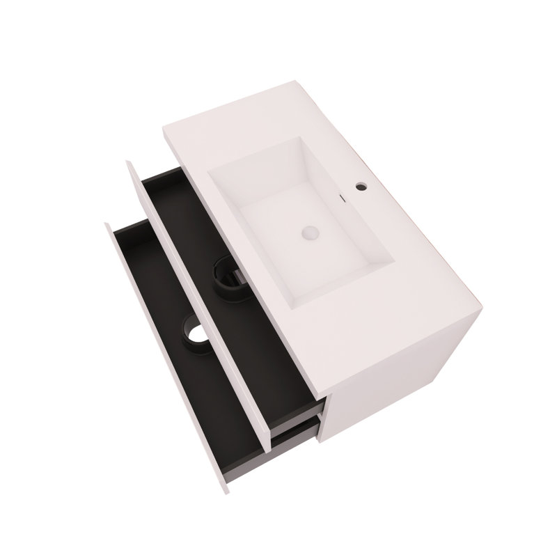 Meuble-lavabo mural simple avec plateau en résine, 42", Blanc lustré