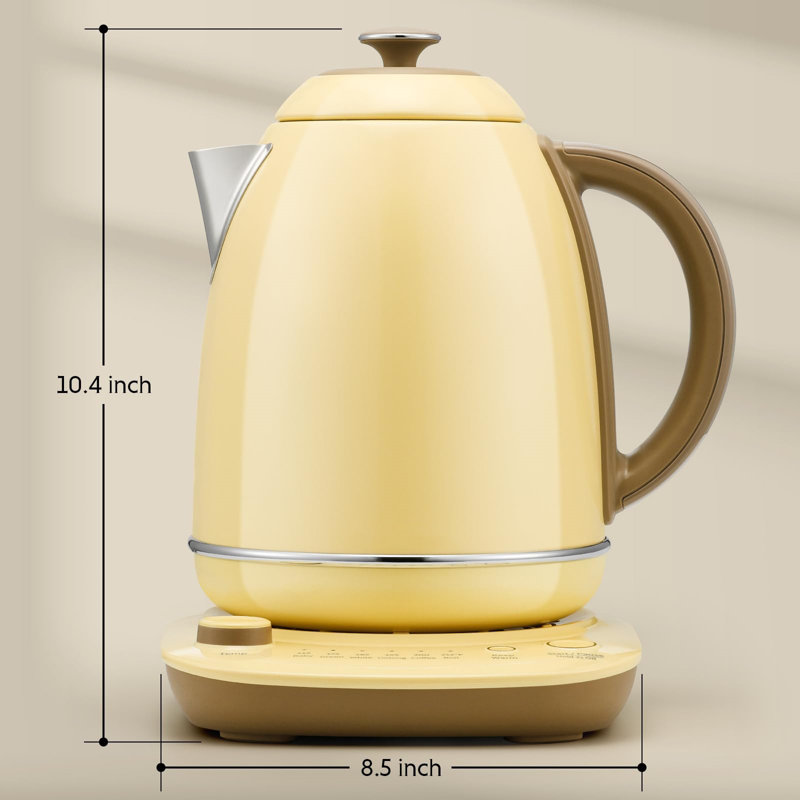 Yellow Stainless Steel Electric Kettle with Temperature Control, 1.7L