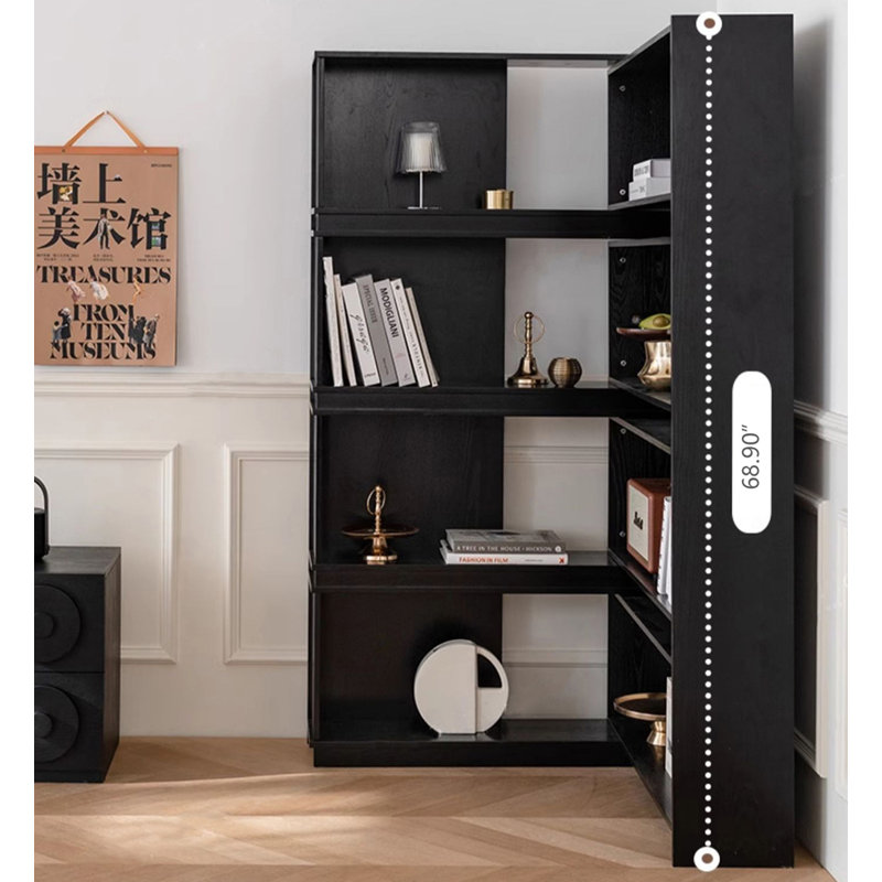 Simple Solid Wood Retractable And Rotatable Bookshelf, Black