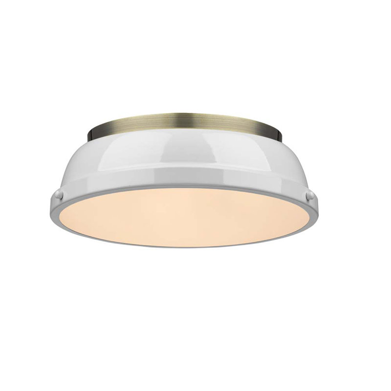 Plafonnier encastré 2 lumières Calico, Laiton vieilli, Blanc