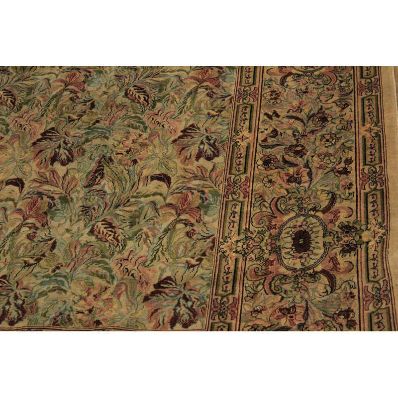 Tapis oriental en laine vert / brun 9 pi x 12 pi Aaru