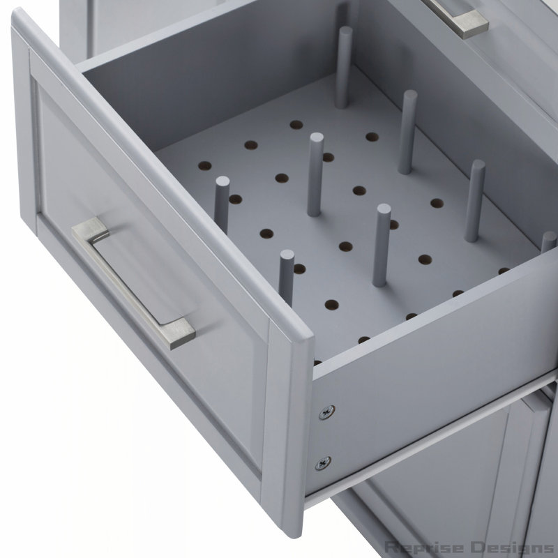 Îlot de cuisine 50,7 po avec rangement et poubelle basculante inclinable, Bleu gris