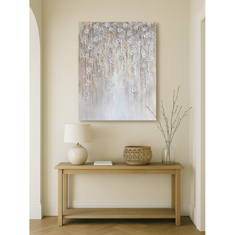 Fleurs ascendantes - peinture sur toile tendue, H 48 po x l 36 po x P 1,5 po